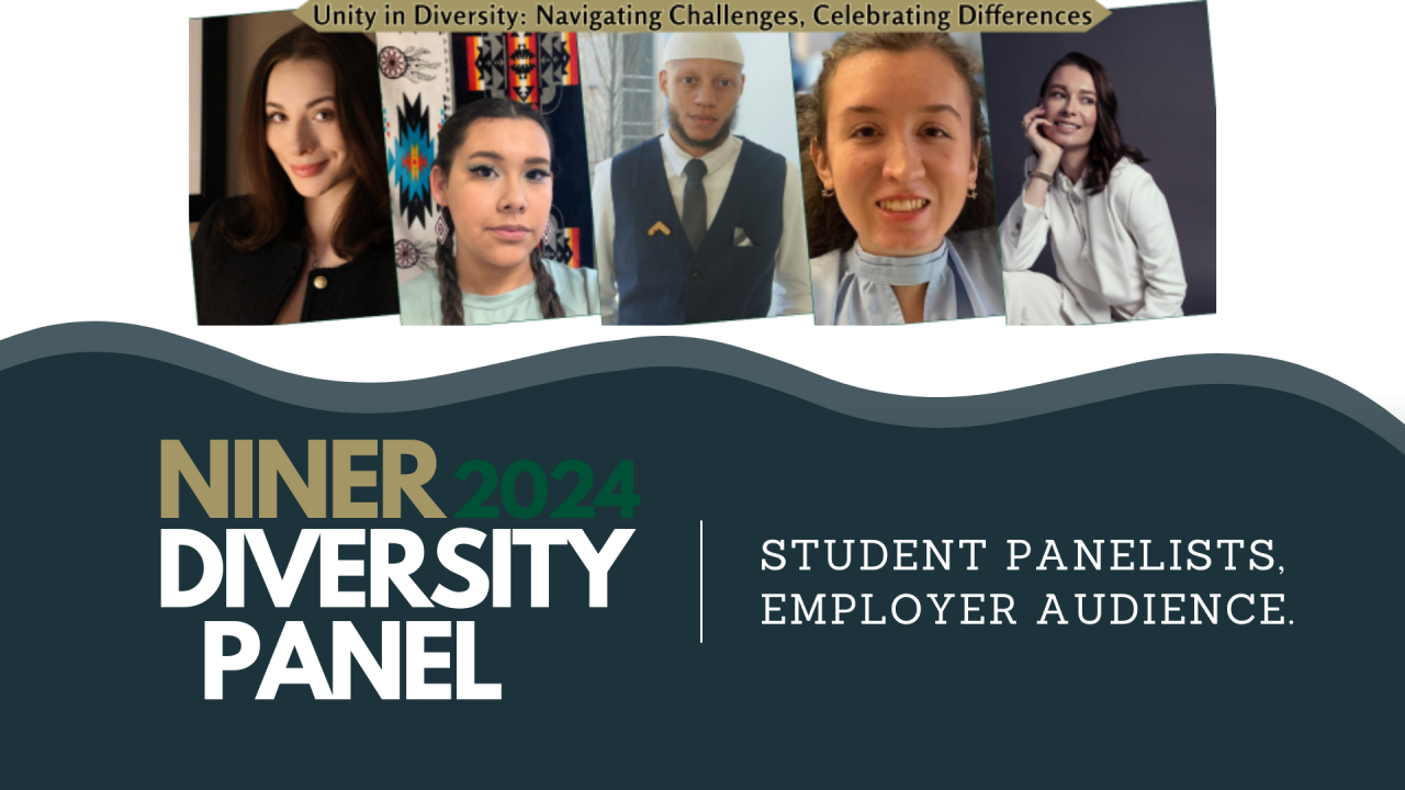 Niner Diversity Panel 2024 with student panelists and employer audience